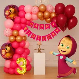 groovywings 3rd Masha Bear Birthday Decoration Kit for Girls Reusable Cartoon Theme-picture-2