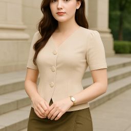 Casual Puff Sleeves Solid Women Beige Top-image-28