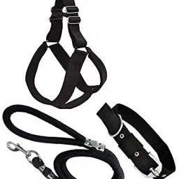 Dog Harness Belts Neck Collar and Rope Set (Waterproof, Medium, Black) Dog Harness & Leash-2