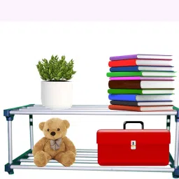 2 Layer Book Shelf for Home Multipurpose Storage Organizer Stand Plastic Open Book Shelf-image-48