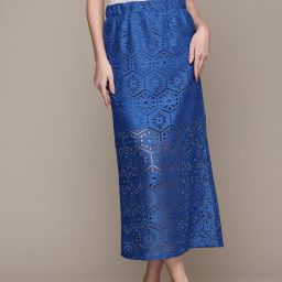Women Self Design Straight Blue Skirt-image-26