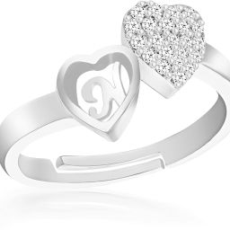 Jewellery Stylish Fancy Party Wear Heart Shape Alphabet Letter Initial N Rings for girls women girlfriend Men Boys Couple American diamond Adjustable Free size Valentine Gifts Love Ring Copper, Brass, Silver, Stone Cubic Zirconia, Diamond Silver, Platinum Plated Ring-image-4