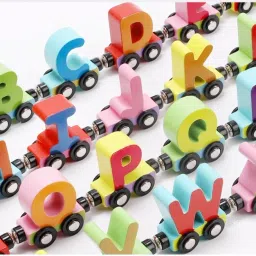 Wooden Learning A-B-C-D... Toy Train Wooden Alphabet Letters Train-21