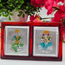 Silver Plated LAXMI GANESHA Photo Frame with Silver Work| god Photo Frame Decorative Showpiece-17 cm-image-41