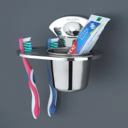 Stainless Steel Oval Tumbler Holder | Toothbrush Stand for Bathroom Wall Mount 5 inch 1 Bar Towel Rod-image-70