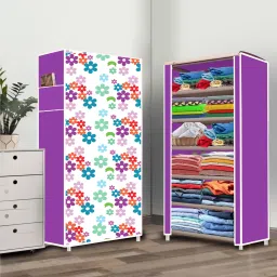 6 Shelf Mini Flower Printed Carbon Steel Collapsible Wardrobe-image-68
