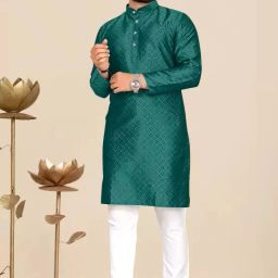 Men Jacquard Kurta Pyjama Set-image-77