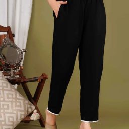 Women Regular Fit Black Viscose Rayon Trousers-image-7