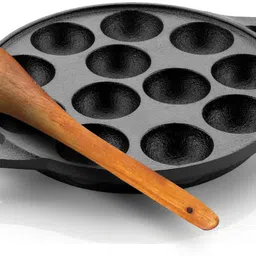 lifelong Pre-Seasoned Paniyaram Pan With Wooden Spatula, 12 Pits Naturally Non Stick Paniarakkal 1 L capacity 21 cm diameter-picture-34