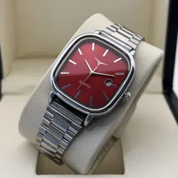 Bold Red Dial Unisex Watch | Rectangle Analog with Date Function Analog Watch - For Men & Women NSM-26-RED-6
