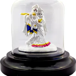 999 Pure Silver Colorful Standing Radha Krishna with Acrylic Base Idol . Decorative Showpiece-3 cm-13