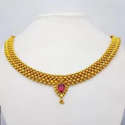 heer collection Traditional Wedding Maharashtrian Kolhapuri Thushi Necklace Set Jewellery Pearl, Crystal Gold-plated Plated Copper Necklace-picture-17