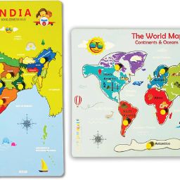 Map of India + World Continent Map Wooden Puzzle (16/7 Pieces) for Kids-picture-32