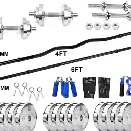 10 kg Steel Plates (2.5KGX4Pc) 4FT Curl & 6FT Straight Black Powder Coated Full Combo Home Gym Combo-image-18