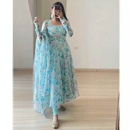 Printed Georgette, Crepe Stitched Anarkali Gown-image-78