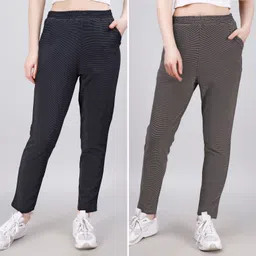 leewan Pack of 2 Women Solid Dark Blue, Grey Track Pants-picture-12