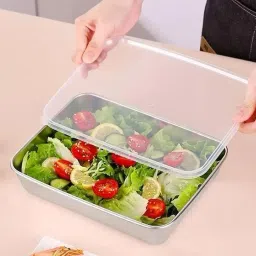 Stainless Steel Food Storage Container with Lids Tray (Microwave Safe) 2 inch Lid Set-image-16