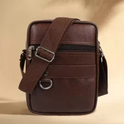 Brown Men Sling Bag Mini Cube Sling Bag for Men Cross body Mobile Side Bags Travel Chest Bags-image-35