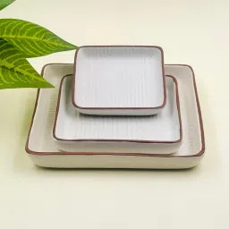 Ceramic Platters | Square Platters | Serving Platters Brown Rim Tray-image-36