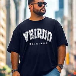Plus Size Men Printed Round Neck Pure Cotton Navy Blue T-Shirt-image-2