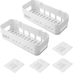 Self Adhesive Multi-Purpose Wall Hanging BATHROOM floating Shelf (PACK OF 1) Plastic Wall Shelf-image-61