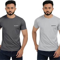 Pack of 2 Men Solid Round Neck Elastane Silver, Grey T-Shirt-image-39