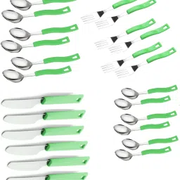 kb sells 24 Pcs Stainless Steel Cutlery Set/ Spoon Set with Stand for Dining Table/Spoon and Fork Set/Spoon Stand Holder(Pack Of 24) Plastic, Stainless Steel Cutlery Set image 2