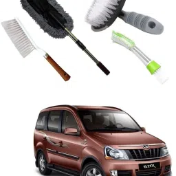 Wheel Tire Rim Scrub Brush, Car AC Vent Cleaning Brush, Microfiber Duster, Handle Cleaning Duster Brush For Mahindra Xylo Combo-15