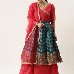 Ethnovog Teal Blue  Pink Made to Measure Lehenga  Blouse With Dupatta-44