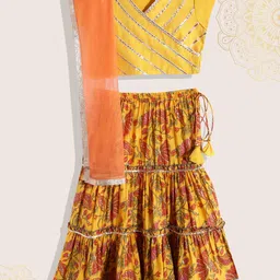 Biba Girls Yellow & Gold-Toned Embroidered Ready to Wear Lehenga & Blouse With Dupatta-18