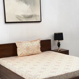 BOMBAY DYEING Yellow Floral Pure Cotton 120 TC Single Bedsheet Set 1.50 x 2.24 Mts-image-72