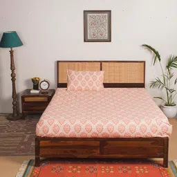 Fabindia Pink & White Floral Pure Cotton 120 TC Single Bedsheet Set 1.5 x 2.5 Mts-image-70