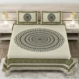 JAIPUR FABRIC Olive Green & Grey Geometric 180 TC King Bedsheet with 2 Pillow Covers-image-11