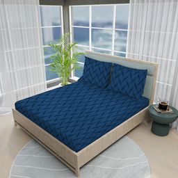 Boutique Living India Navy Blue Geometric 800 TC King Bedsheet with 2 Pillow Covers-image-71