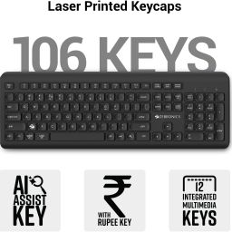 ZEBRONICS Companion 203 Wireless Standard Desktop Keyboard Compatible with Desktop, Laptop, Mac 2.4GHz Wireless, Copilot AI Key, 12 Multimedia Keys, 1600 DPI, for Windows & Mac image 3