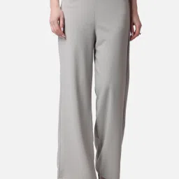 Flared Women Grey Polyester Trousers-image-25