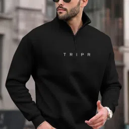 Men Printed High Neck Black Sweater-image-69