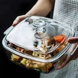 Glass Serving Bowl 2.5Ltr Microwave Safe Dish with Lid Versatile, Safe, and Heat-Resistant Cookware-image-0