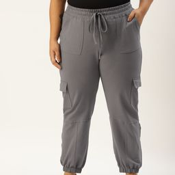 theRebelinme Women Plus Size Grey High-Rise Cargo Joggers-image-98