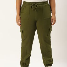 theRebelinme Women Plus Size Olive Green High-Rise Cargo Joggers-picture-26