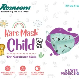 romsons Kare Mask Child 6-layer protection reusable N95 Mask with Adjustable Head Loops, Pack of 1 Kare Mask Child Water Resistant image 4