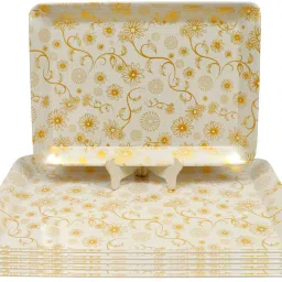 Reusable Melamine Tray Set – Off White Gold – Pack of 6 Platters Tray-image-2