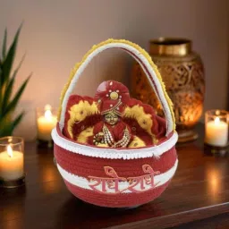 Cotton Bal Gopal Thakur ji Decorative Carry Basket for Travelling-red Storage Basket-image-14
