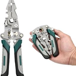 9-in-1 Multifunctional Stainless Steel Wire Cutter Foldable Wire Stripper Crim1 Wire Stripper Crimper Cable Cutter Pliers for Cutting Electrical Stripping Tool Wire Cutter-image-52