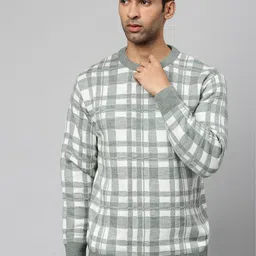 Campus Sutra Men Off White & Grey Checked Pullover-picture-4