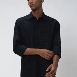 Mufti Trim Slim Fit Windowpane Checked Casual Opaque Cotton Shirt-image-84