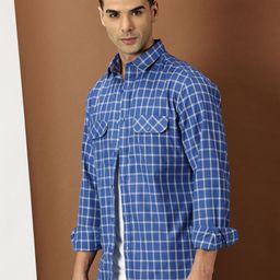 INVICTUS Men Original Cutaway Collar Windowpane Checks Checked Cotton Casual Shirt-image-5