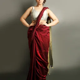 Charukriti Maroon & Beige Cotton Blend Saree-picture-28