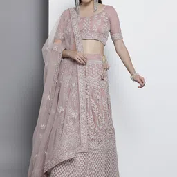 Fusionic Embroidered Net Semi-Stitched Lehenga & Unstitched Blouse With Dupatta image 1