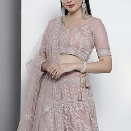 Fusionic Embroidered Net Semi-Stitched Lehenga & Unstitched Blouse With Dupatta image 2